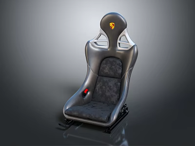 Silver Gray Office Chair With Racing Seat Design Ferrari Logo Dark Seat And Red Button 3d model