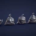 Multiple Silver Trash Bags Arranged In A Row On Dark Background 3d model