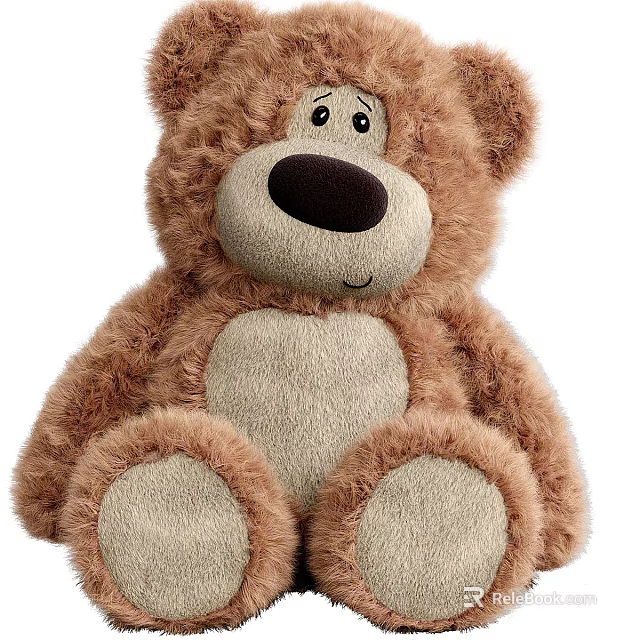 Cute Fluffy Brown Teddy Bear Stuffed Plush Toy With Soft Fur 3d model