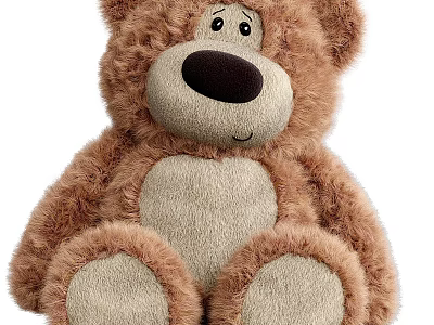 Cute Fluffy Brown Teddy Bear Stuffed Plush Toy With Soft Fur 3d model