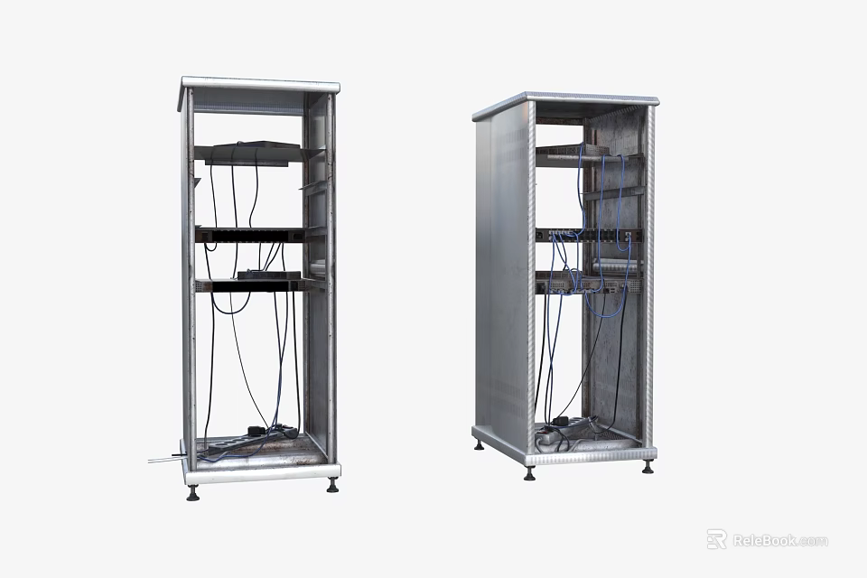 Industrial Equipment Stainless Steel Cabinets with Internal Wiring and Devices Two Units 3d model 