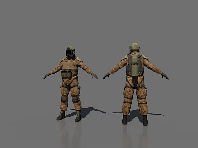 Man In Camouflage Uniform With Helmet And Backpack Front And Back Views 3d model