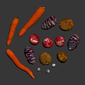 Colorful Fresh Vegetables With Carrots Potatoes Radishes And Onions On Black Surface