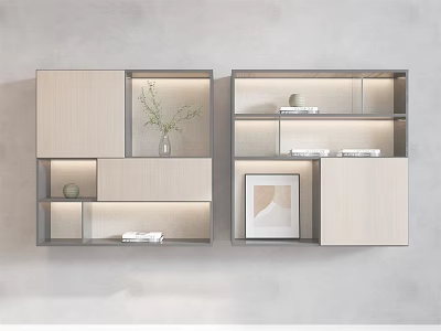 Modern Wall Mounted Bookcase Design With Open Shelves Decor And Lighting 3d model