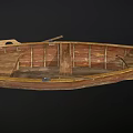 Vintage Wooden Boat With Natural Wood Grain Traditional Oar And Wooden Seat