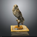 Spotted Owl Figurine with Detailed Feathers and Wooden Stand on Yellow Base