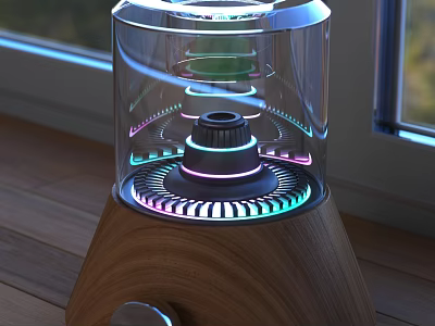 Decorative Light Modern Glass Enclosure with Colorful LED Lighting and Wooden Base 3d model