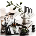 Modern Decorative Ornament Set With Vase Candles Books And Geometric Figurines