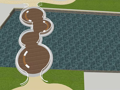 Scenic Wooden Landscape Bridge With Winding Path Circular Platforms Over Water And Green Surroundings 3d model