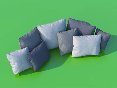 Pile of Gray White and Navy Blue Pillows on Green Background 3d model