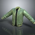 Green Bomber Jacket With Long Sleeves And Zipper Closure In Casual Style