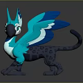 Cartoon Fantasy Character Featuring Blue Winged Spotted Cat Like Creature