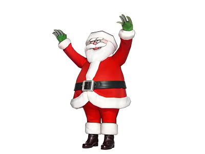 Cheerful Santa Claus Doll With Red Outfit White Trim Black Belt Green Gloves Raised Hands 3d model