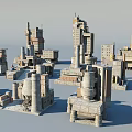 Various Detailed Building Components Including Towers Columns Roofs And