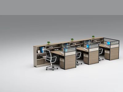 Modern Cubicle Office Desk Setup With Computers Office Chairs And Small Plants 3d model
