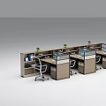 Modern Cubicle Office Desk Setup With Computers Office Chairs And Small Plants 3d model