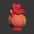 Colorful Red And Yellow Toy Figure With Big Eyes And Textured Surface
