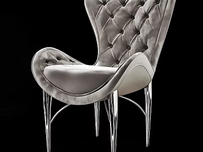 Elegant Tufted Velvet Accent Chair With High Back And Chrome Metal Legs 3d model