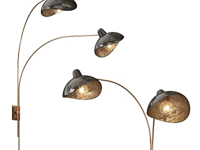 Modern Wall Mounted Lamps With Brass Arc Metal Arms And Black Glass Shades 3d model