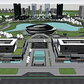 Modern Museum Architecture With Open Courtyard Greenery And Urban Skyline