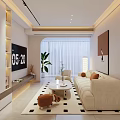 Modern Living Dining Room Interior With Beige Sofa Coffee Table TV Green Plant And Rug