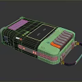 Practical Portable Computer Device With Screen Buttons Ports And Black Green Carrying Strap