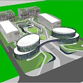 Aerial Planning of Modern Innovation Park with Green Roofs Circular Buildings and Landscaping