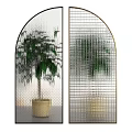 Arched Double Metal Screens With Grid Design And Potted Plant 3d model