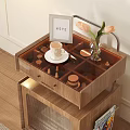 Wooden Entryway Side Cabinet With Drawers Storage Vase And Books On Top With Pendant Lamp