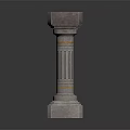 Classical Gray Stone Column With Base Pedestal Fluted Shaft And Gold Accent Ring 3d model