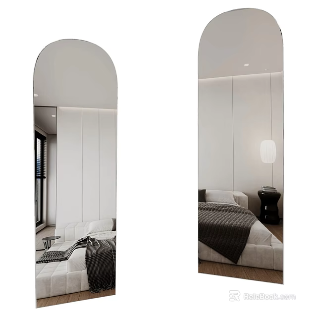Modern Interior Design With Arched Full Length Mirror And White Paneled Walls Sofa Bed 3d model 