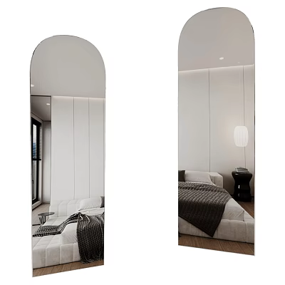Modern Interior Design With Arched Full Length Mirror And White Paneled Walls Sofa Bed 3d model