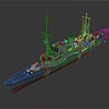 Detailed Warship 3D Model With Gray Hull Red Bottom Smokestacks And Masts