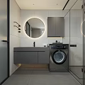 Modern Bathroom Interior with Freestanding Bathtub Glass Shower Vanity and Gray Tiles