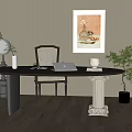 Elegant Modern Desk Interior With Chair Lamp Laptop Coffee Cup Books And Plant