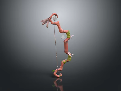 Fantasy Style Curved Pink Weapon With Green Circular Parts And White Wing Decorations 3d model