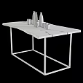 Natural Wood Dining Table With Metal Frame And Colorful Bottles Glass Cups