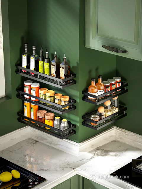Wall Mounted Black Bathroom Cabinet Rack With Multi Layers For Toiletries Corner Storage 3d model 