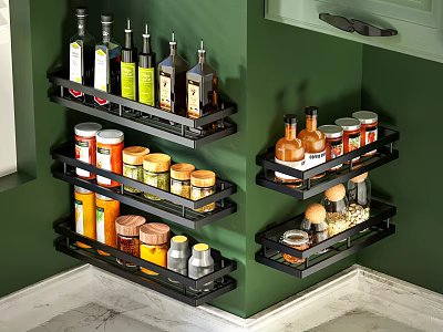 Wall Mounted Black Bathroom Cabinet Rack With Multi Layers For Toiletries Corner Storage 3d model
