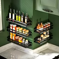 Wall Mounted Black Bathroom Cabinet Rack With Multi Layers For Toiletries Corner Storage