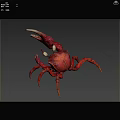 Red Aquatic Crab With Large Claws And Prominent Eyes In Natural Habitat