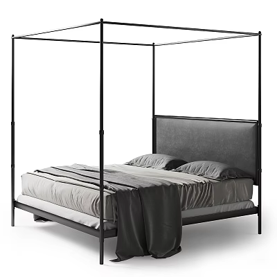 Modern Double Bed Column Bed restoration hardware Rh Bed Blanket 3d model