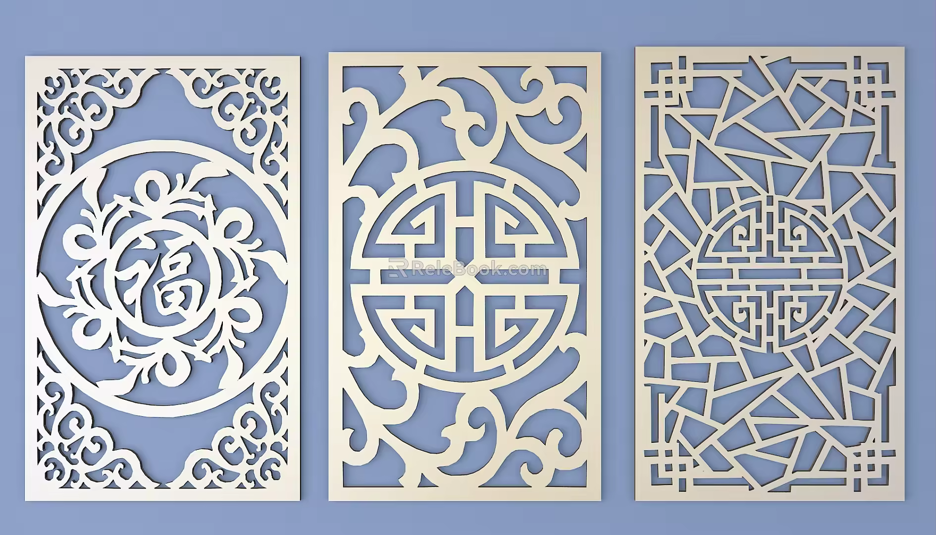 Chinese-style openwork window pane lattice openwork carved flower 3d model
