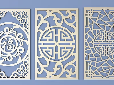 Carved Windows Featuring Three Different Intricate Traditional Patterns And Designs 3d model