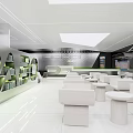 Modern 4S Car Dealership Showroom Featuring Displayed White And Yellow Vehicles With Modern Lighting