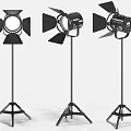 Three Black Metal Floor Lamps With Tripod Base And Adjustable Shade Panels