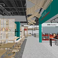 Modern Restaurant Interior With Wooden Structures Green Walls And Dining Tables
