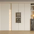 Modern White Decorative Cabinet With Marble Side Cabinet Artwork And Table Lamp