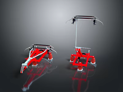 Red Mechanical Equipment with Metal Frames and Support Springs Structure Design 3d model
