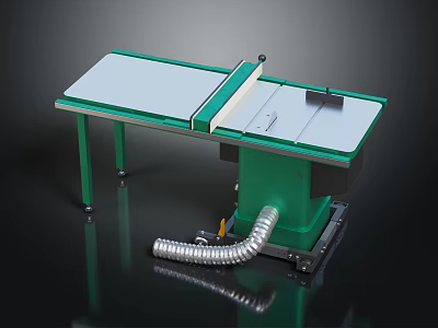 Green Industrial Table Saw With Silver Tabletop And Dust Collection Hose 3d model